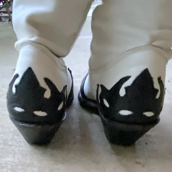 Vintage 1970s Womens Black and White Leather Mid Calf Cowboy Boots - Picture 5 of 10